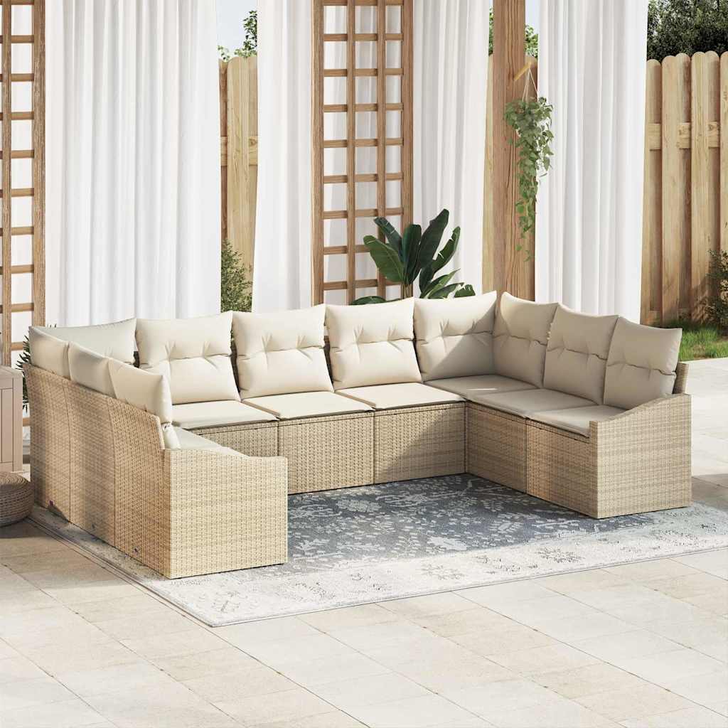 Sofa Sæt med pude 9 pcs Beige polyrattan