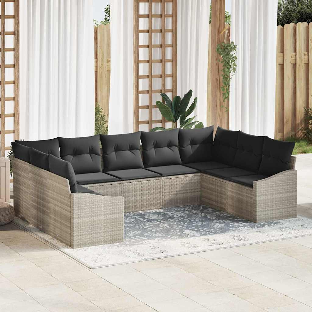 Sofa Sæt med pude 9 pcs Lysegrå polyrattan