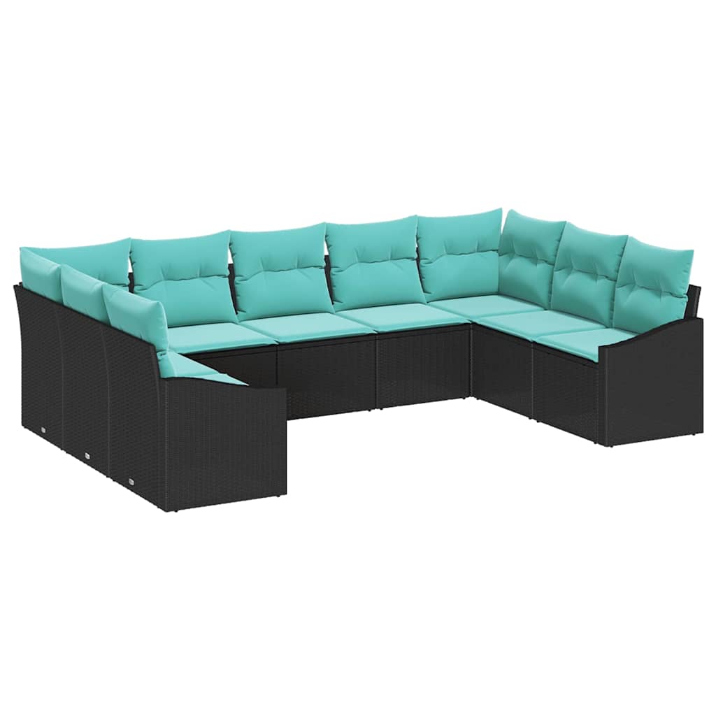 Sofa Sæt med pude 9 pcs Sort polyrattan