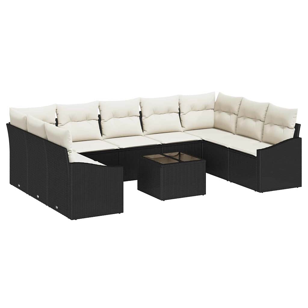 Sofa Sæt med pude 10 pcs Sort polyrattan