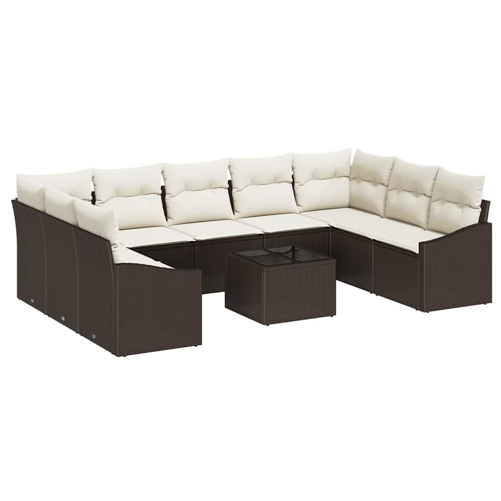 Sofa Sæt med pude 10 pcs Brun polyrattan