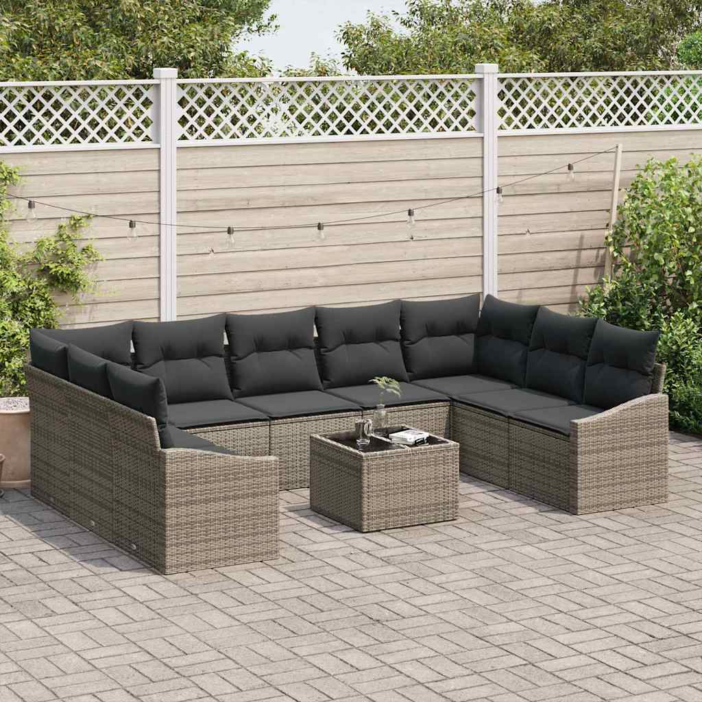 Sofa Sæt med pude 10 pcs Grå polyrattan