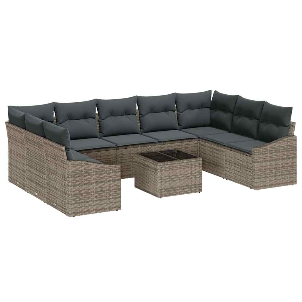 Sofa Sæt med pude 10 pcs Grå polyrattan