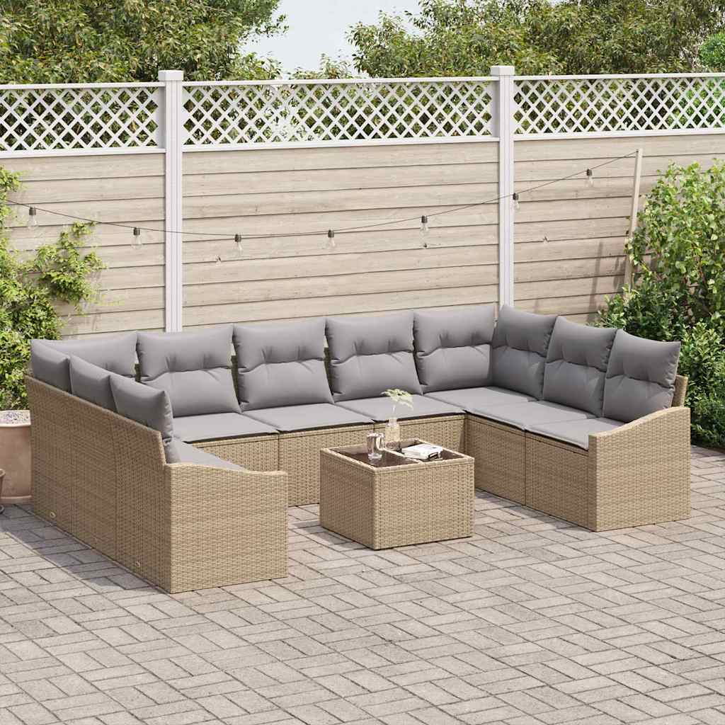 Sofa Sæt med pude 10 pcs Beige polyrattan