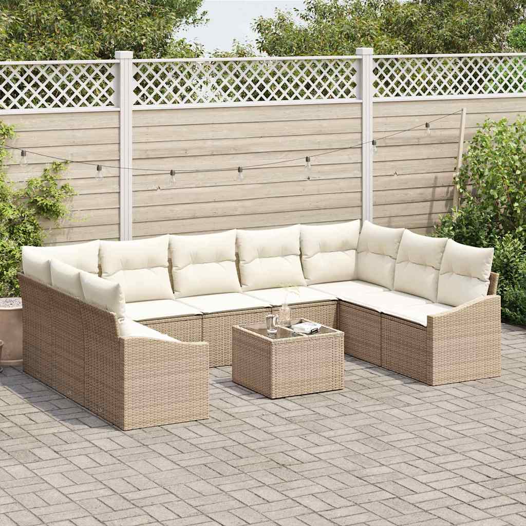 Sofa Sæt med pude 10 pcs Beige polyrattan