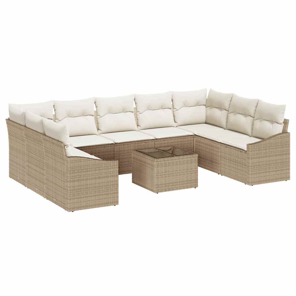 Sofa Sæt med pude 10 pcs Beige polyrattan