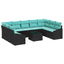 Sofa Sæt med pude 10 pcs Sort polyrattan