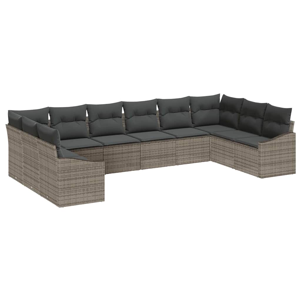 Sofa Sæt med pude 10 pcs Grå polyrattan