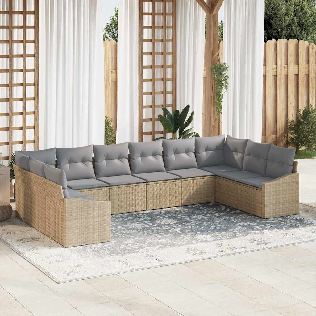 Sofa Sæt med pude 10 pcs Beige polyrattan