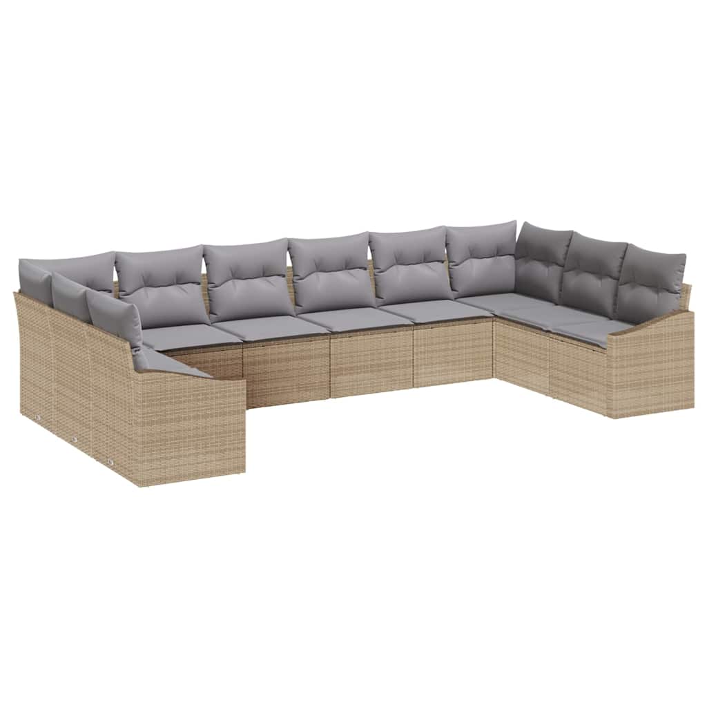 Sofa Sæt med pude 10 pcs Beige polyrattan