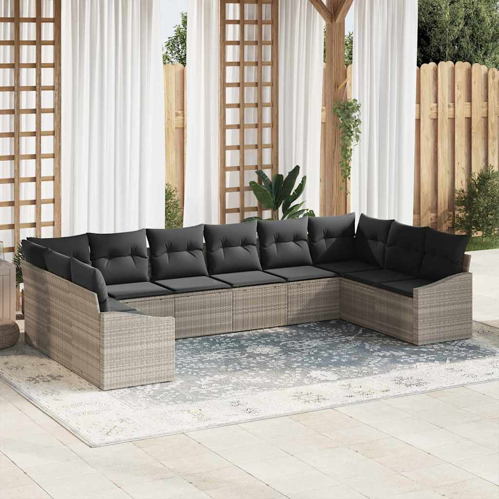 Sofa Sæt 10 stk. Lysegrå polyrattan