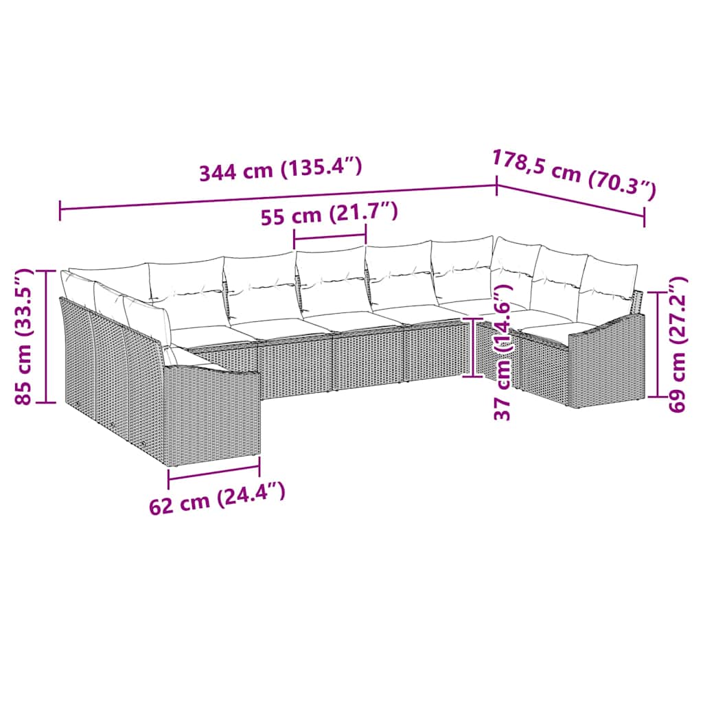 Sofa Sæt 10 stk. Lysegrå polyrattan