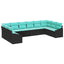 Sofa Sæt med pude 10 pcs Sort polyrattan