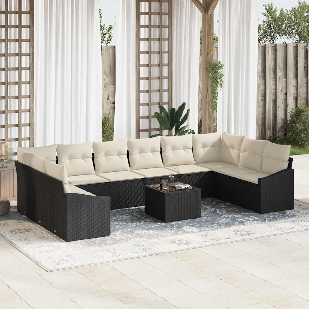 Sofa Sæt med pude 11 pcs Sort polyrattan