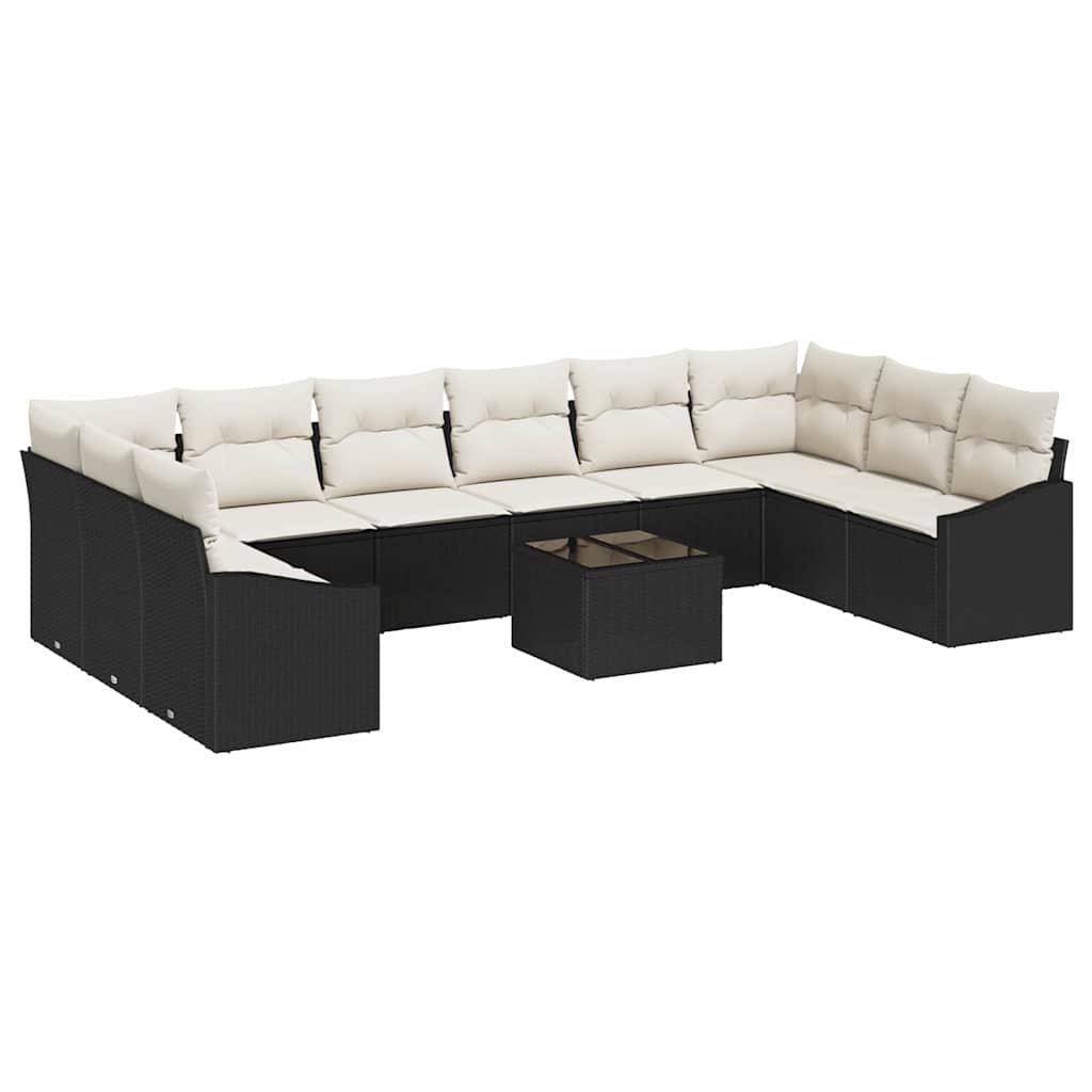 Sofa Sæt med pude 11 pcs Sort polyrattan