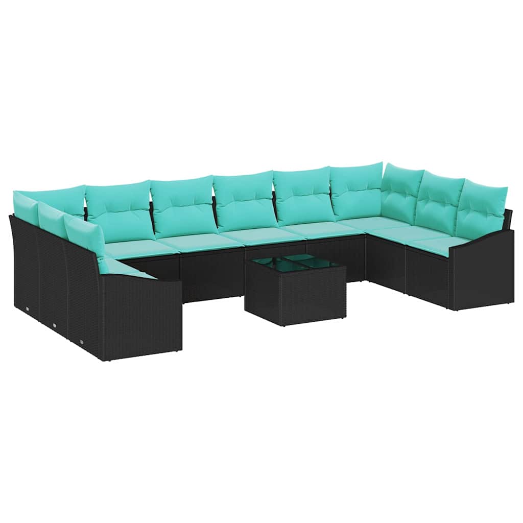 Sofa Sæt med pude 11 pcs Sort polyrattan