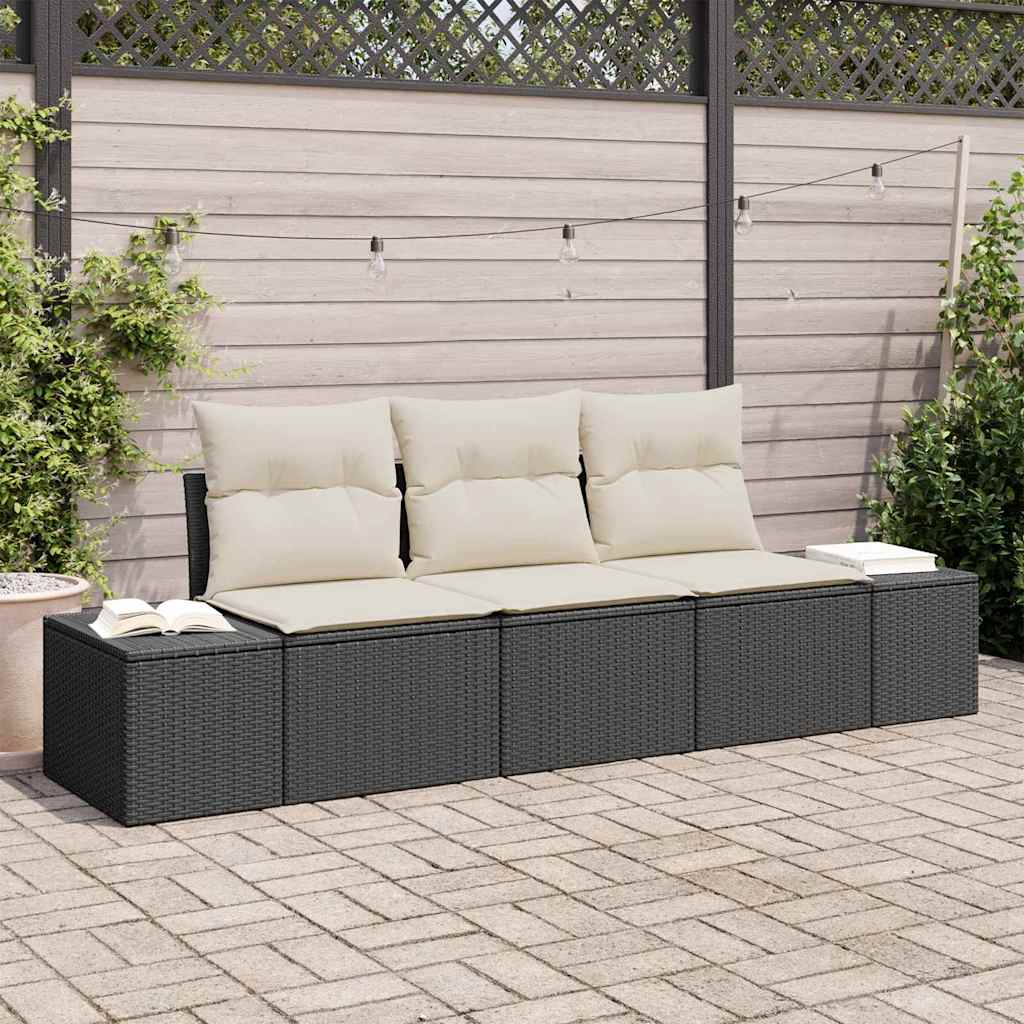 Sofa Sæt med pude 3 pcs Sort polyrattan