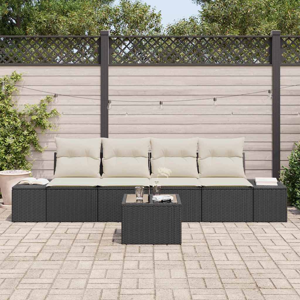 Sofa Sæt med pude med pude 5 pcs Sort og Cream polyrattan