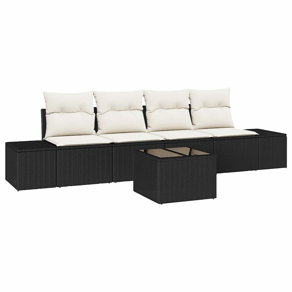 Sofa Sæt med pude med pude 5 pcs Sort og Cream polyrattan