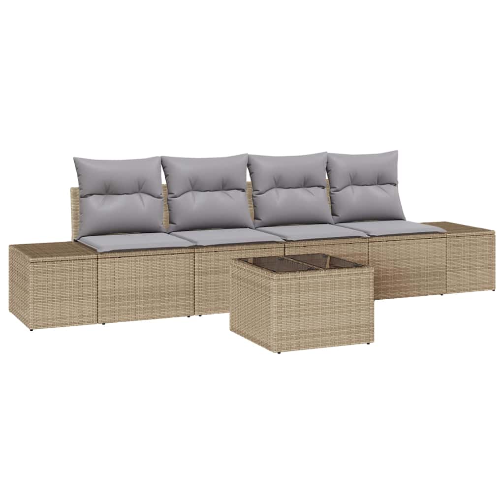 Sofa Sæt med pude med pude 5 pcs Beige og lys grå polyrattan