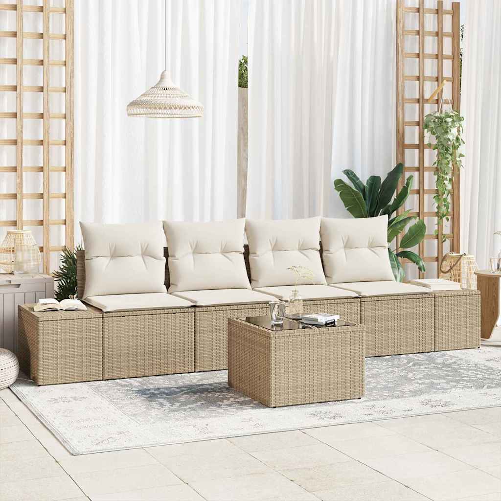 Sofa Sæt med pude med pude 5 pcs Beige og creme polyrattan