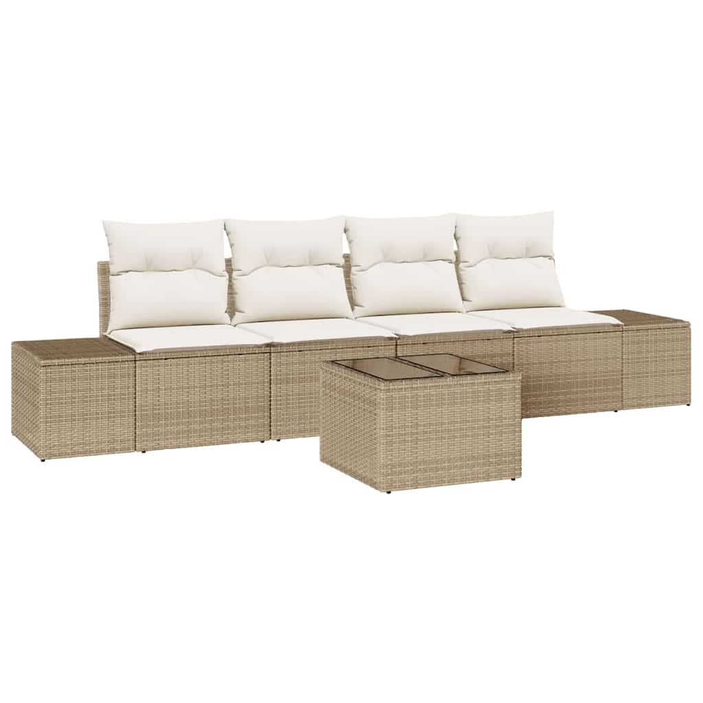 Sofa Sæt med pude med pude 5 pcs Beige og creme polyrattan