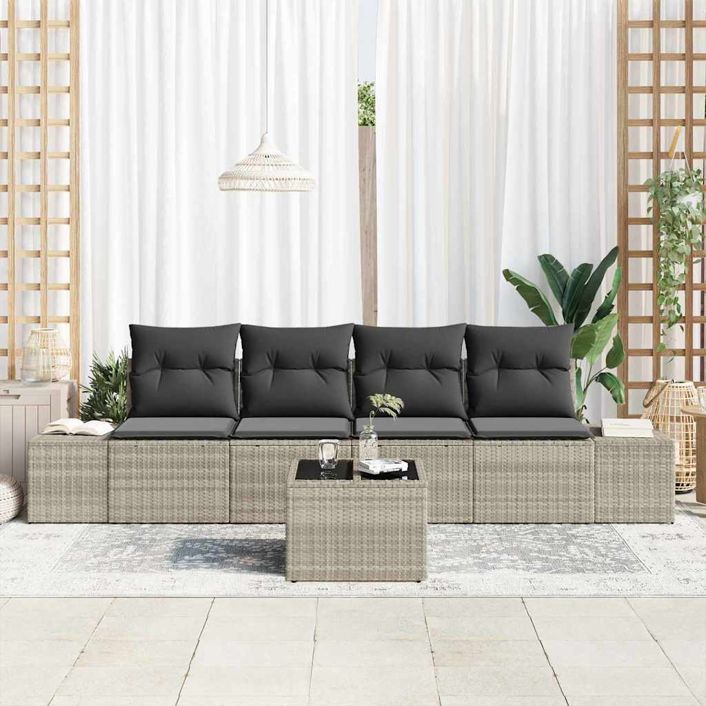 Sofa Sæt med pude med pude 5 pcs Lysegrå polyrattan