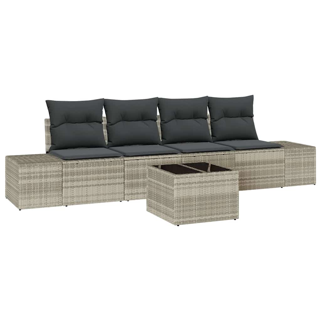 Sofa Sæt med pude med pude 5 pcs Lysegrå polyrattan