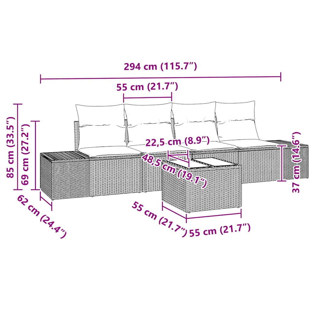 Sofa Sæt med pude med pude 5 pcs Lysegrå polyrattan