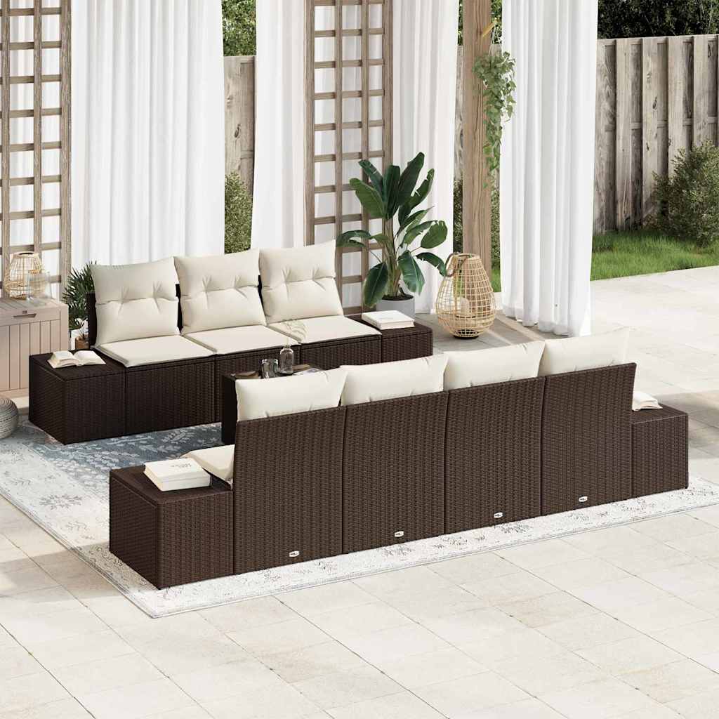Havesofa Sæt med pude 8 pcs Brun polyrattan