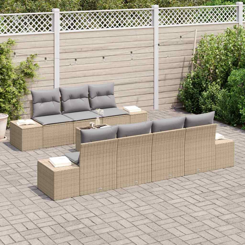 Havesofa Sæt med pude 8 pcs Beige polyrattan