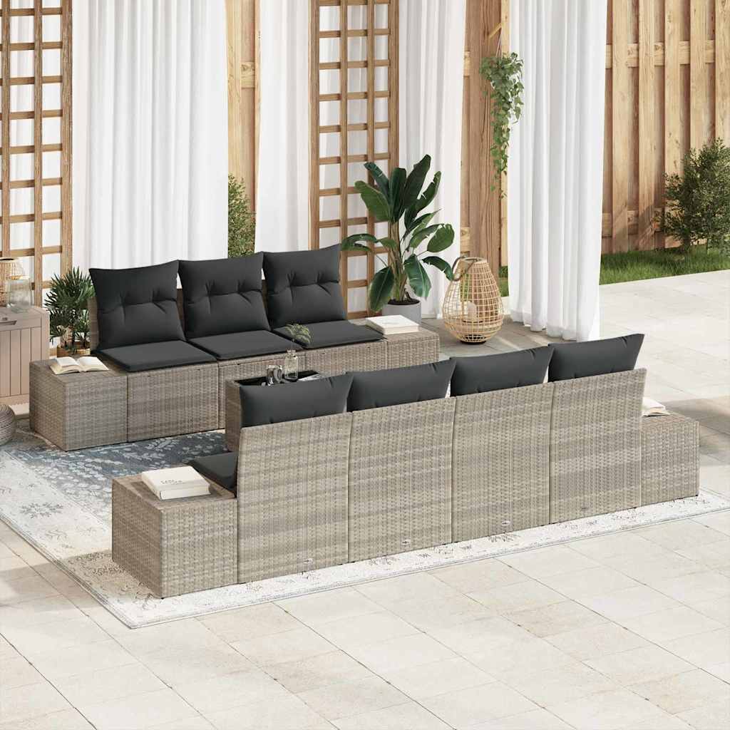Havesofa Sæt med pude 8 pcs Lysegrå polyrattan