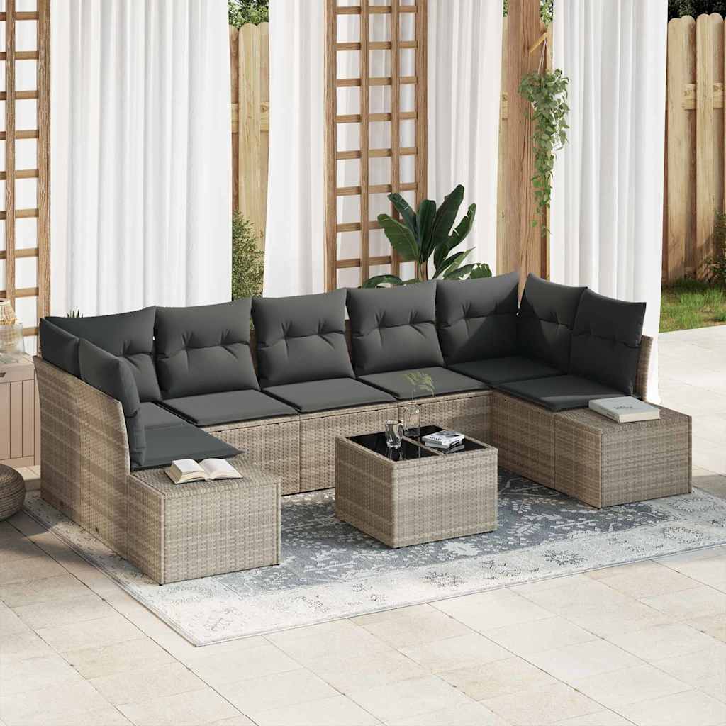Havesofa Sæt 8 stk. Lysegrå polyrattan