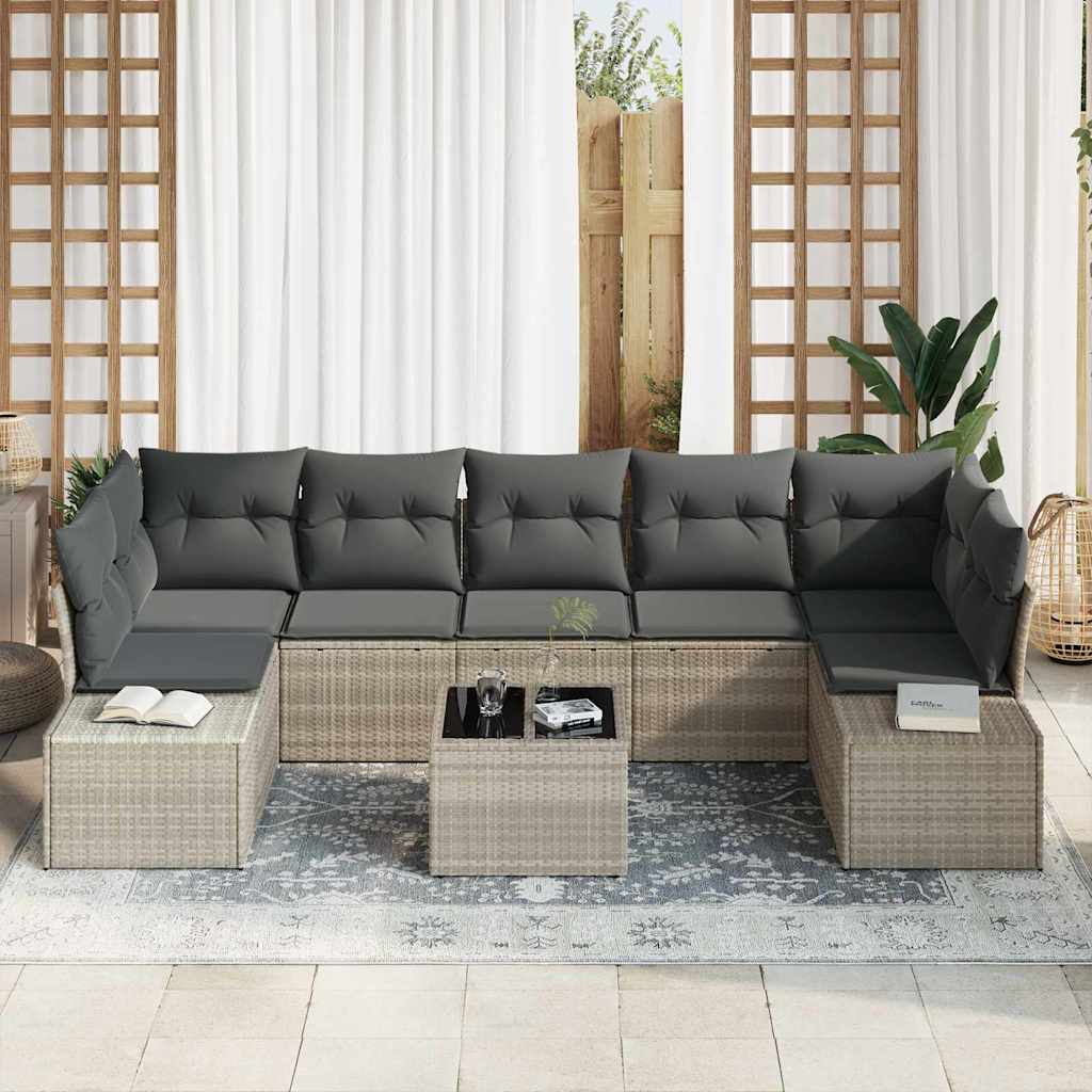 Havesofa Sæt 8 stk. Lysegrå polyrattan