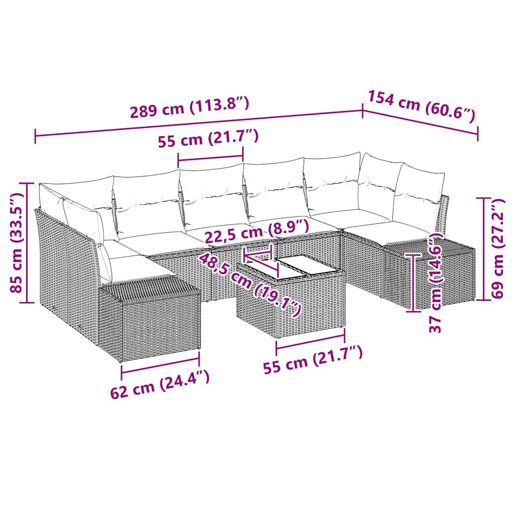 Havesofa Sæt 8 stk. Lysegrå polyrattan
