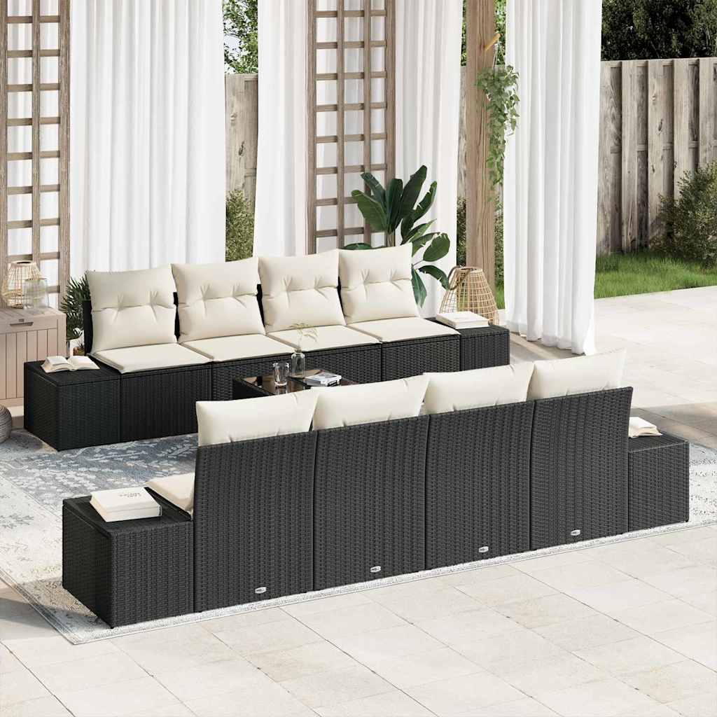 Havesofa Sæt med pude 7 pcs Sort og Cream polyrattan