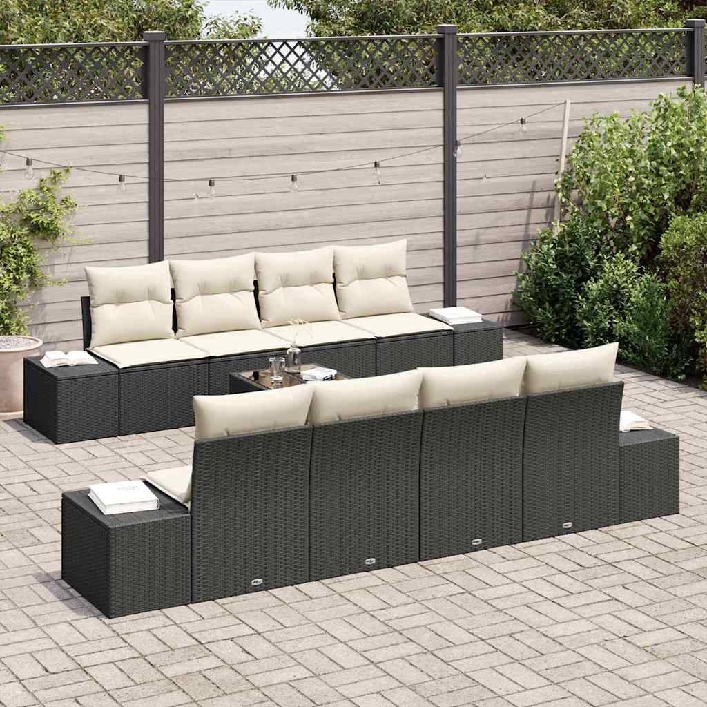 Havesofa Sæt med pude 7 pcs Sort og Cream polyrattan
