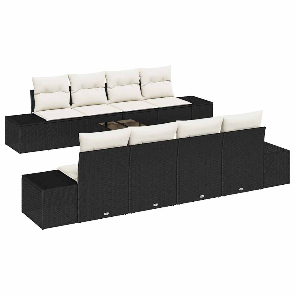 Havesofa Sæt med pude 7 pcs Sort og Cream polyrattan