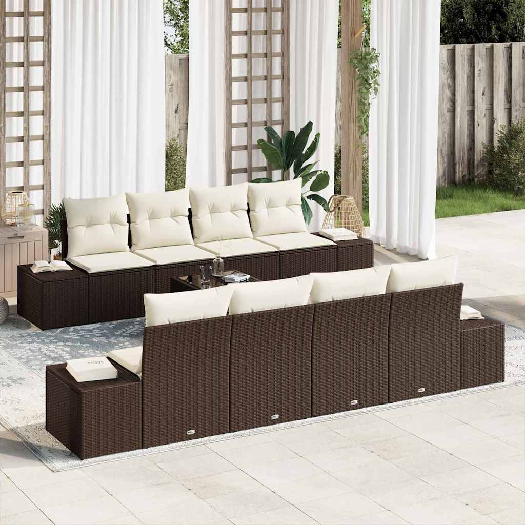 Havesofa Sæt med pude 7 pcs Brun og cremefarvet polyrattan