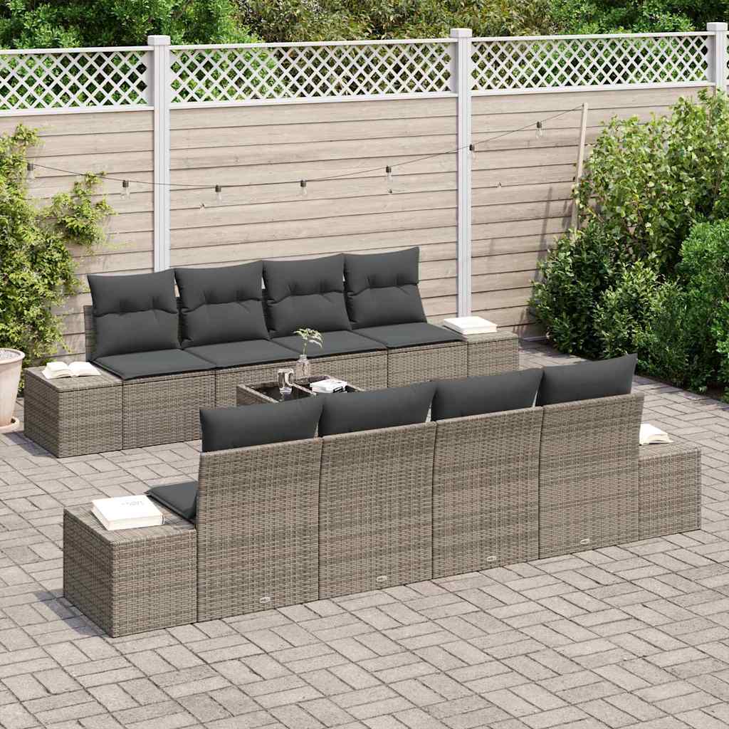 Havesofa Sæt med pude 7 pcs Grå polyrattan
