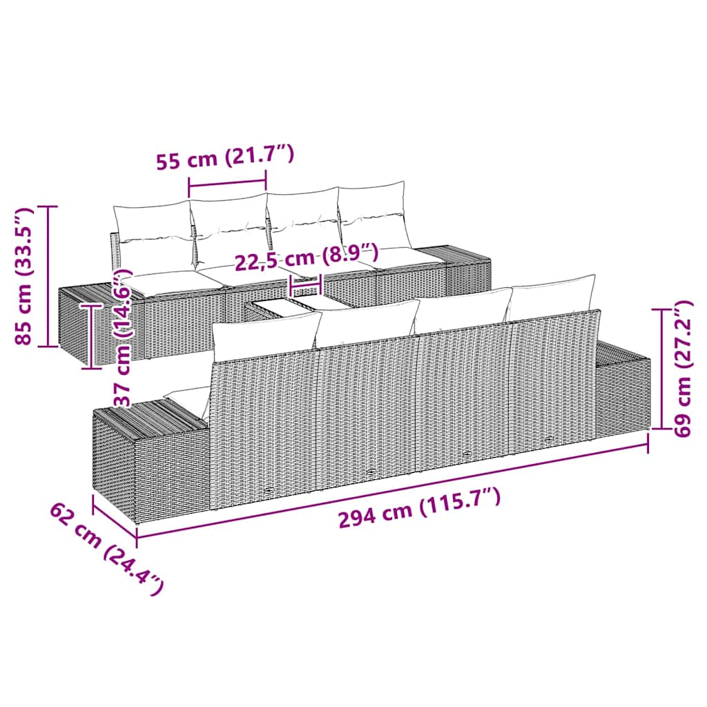 Havesofa Sæt med pude 7 pcs Beige og creme polyrattan