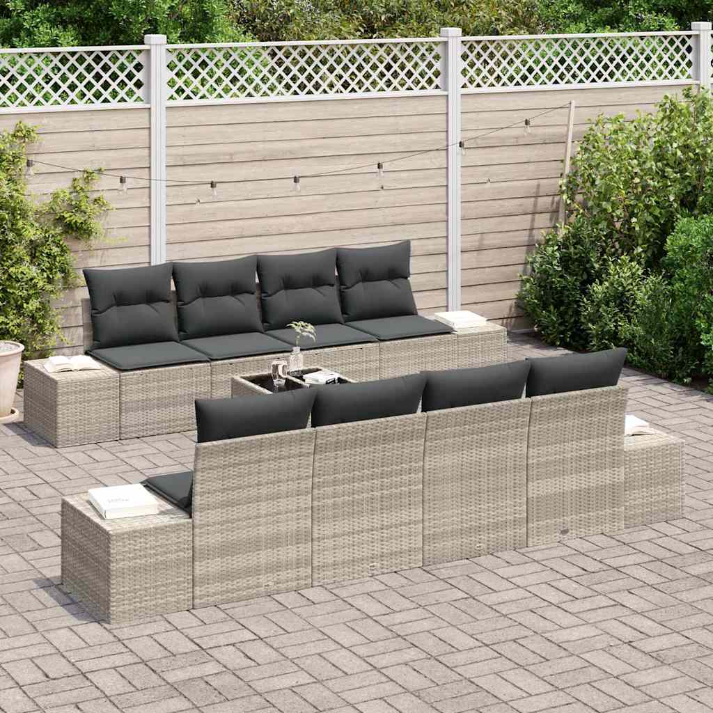 Havesofa Sæt med pude 7 pcs Lysegrå polyrattan