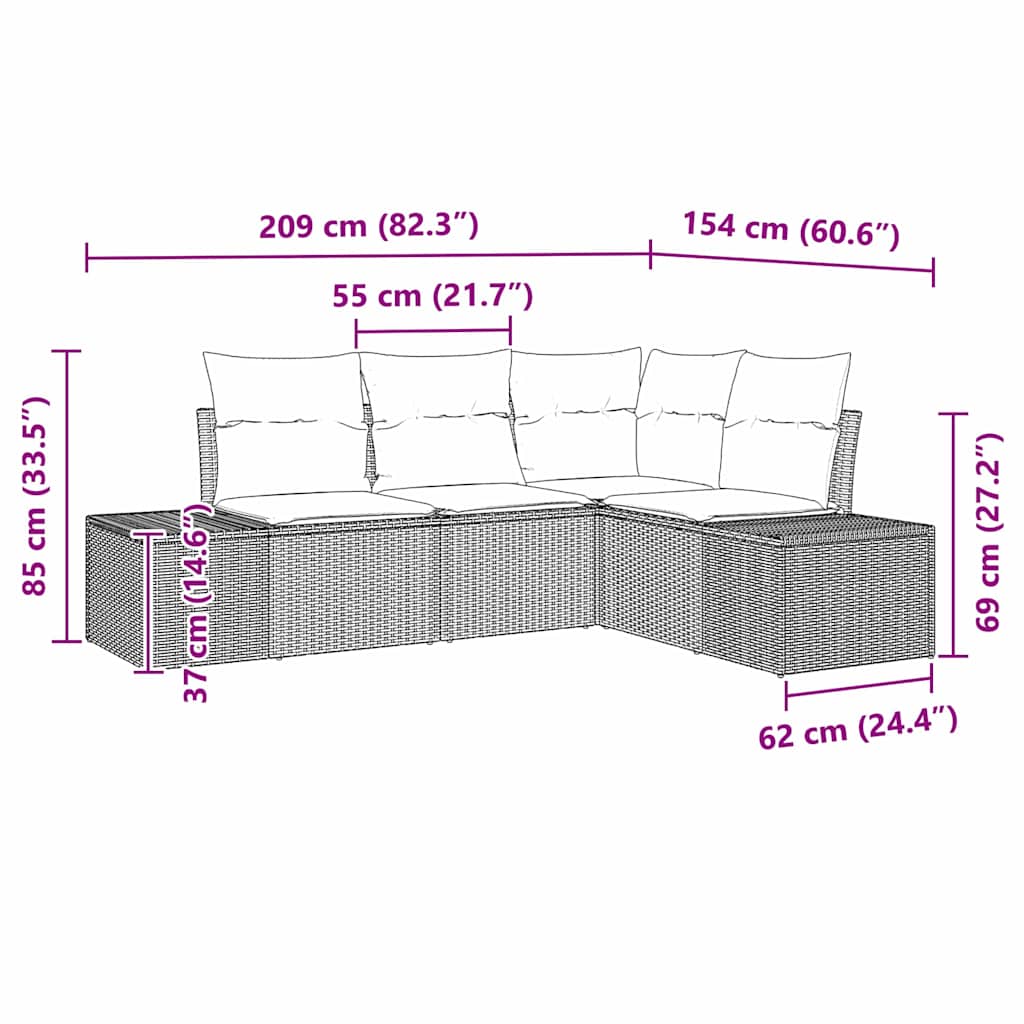 Havesofa Sæt 4 stk. Beige polyrattan