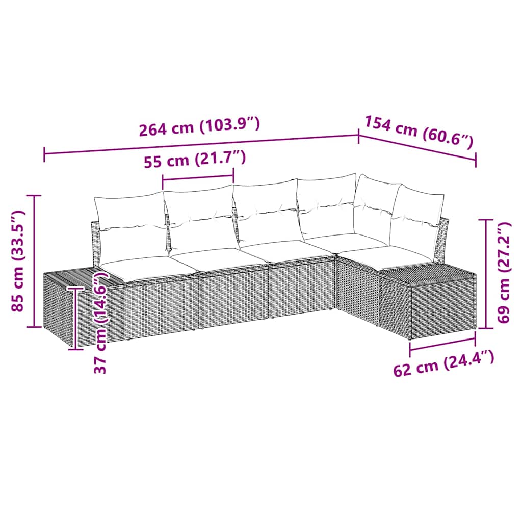 Havesofa Sæt 5 stk. Beige polyrattan