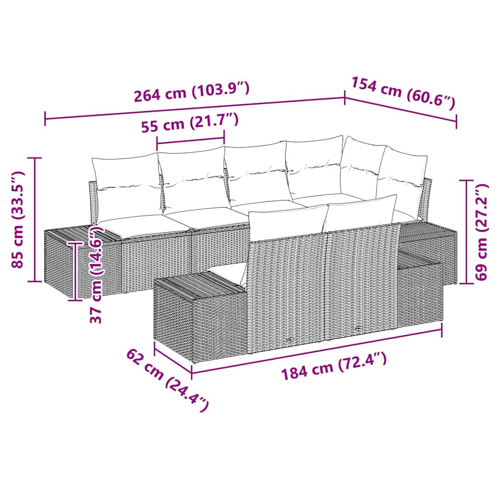 Havesofa Sæt 7 stk. Beige og creme polyrattan