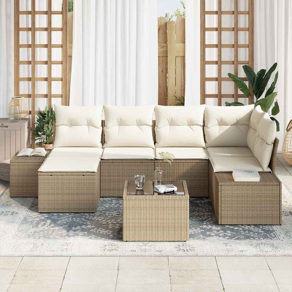 Havesofa Sæt 7 stk. Beige og creme polyrattan