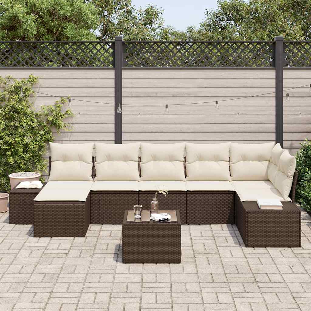 Havesofa Sæt med pude 8 pcs Brun polyrattan