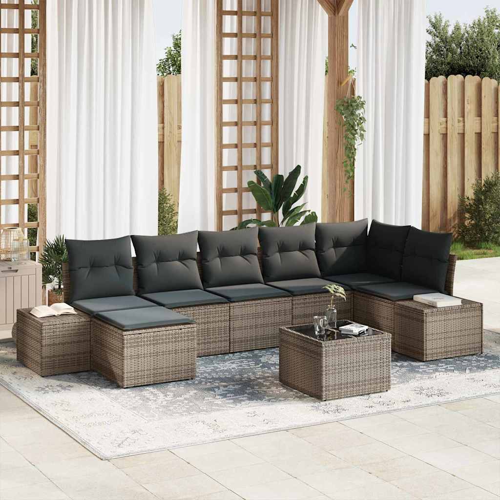 Havesofa Sæt med pude 8 pcs Grå polyrattan