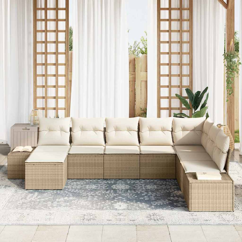 Havesofa Sæt med pude 8 pcs Beige polyrattan
