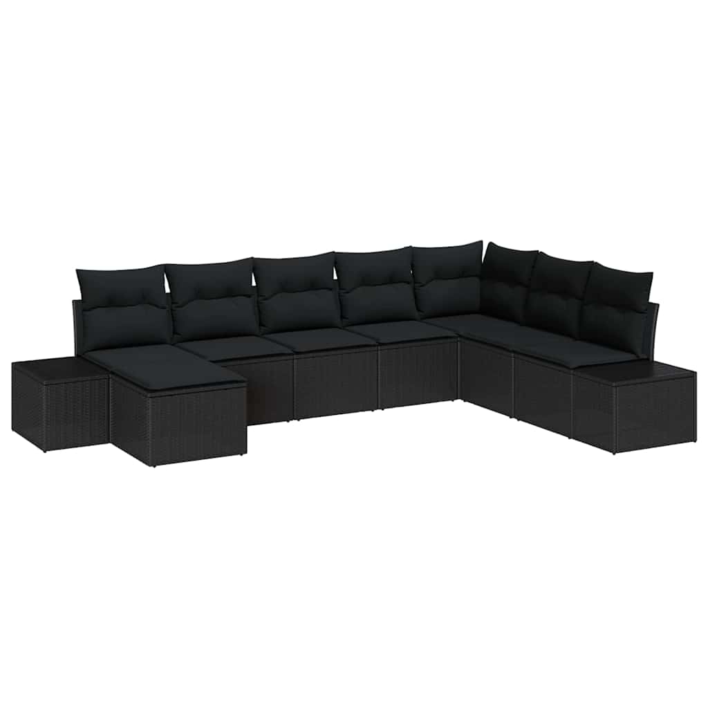Havesofa Sæt med pude 8 pcs Sort polyrattan